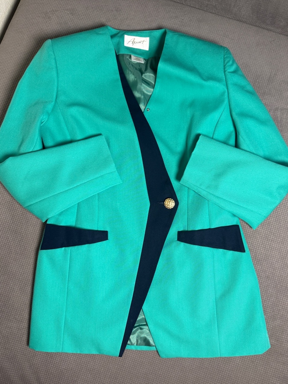 Apart Vintage Teal Blazer with Navy Angular Trim